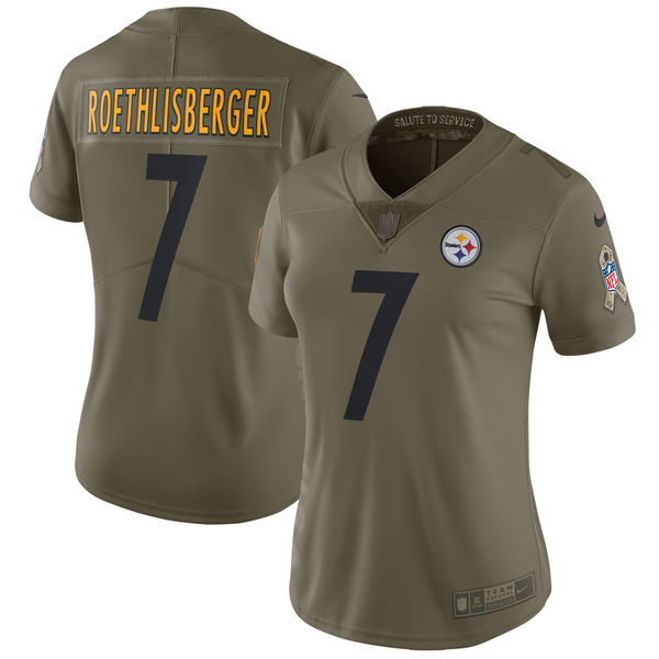 Women Pittsburgh Steelers #7 Roethlisberger Nike Olive Salute To Service Limited NFL Jerseys->women nfl jersey->Women Jersey
